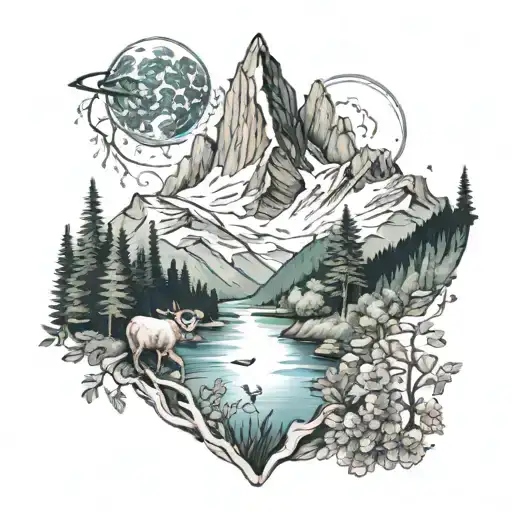 Mother Nature With Mountains And Wildlife
