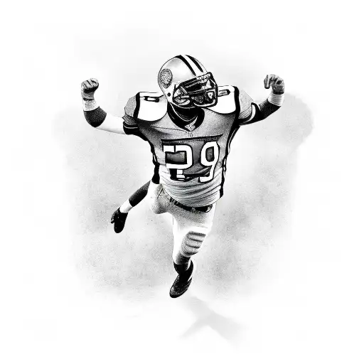 An Intricate Black And White Design Of A Football Player Wearing Number 69In Action