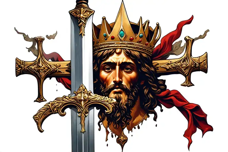 A Sword Going Down With A Jesus Type Crown Surrounded By The Sword Making A Cross For A Christian