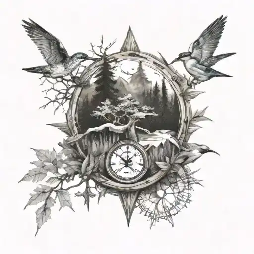 Music And Nature Trees Birds And Guitar Or Piano Keys Mountain Kingfisher Compass