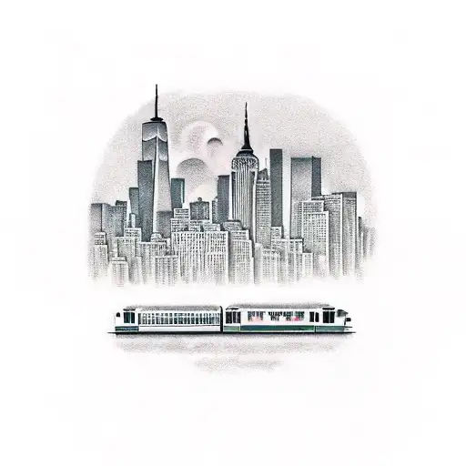 New York City Skyline With Subway Train