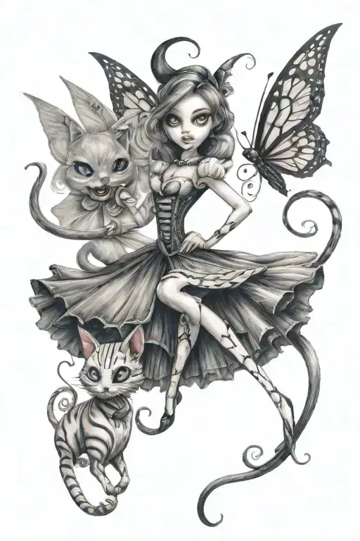 Disney With Jack Skellington Tinkerbell And Cat From Alice In Wonderland