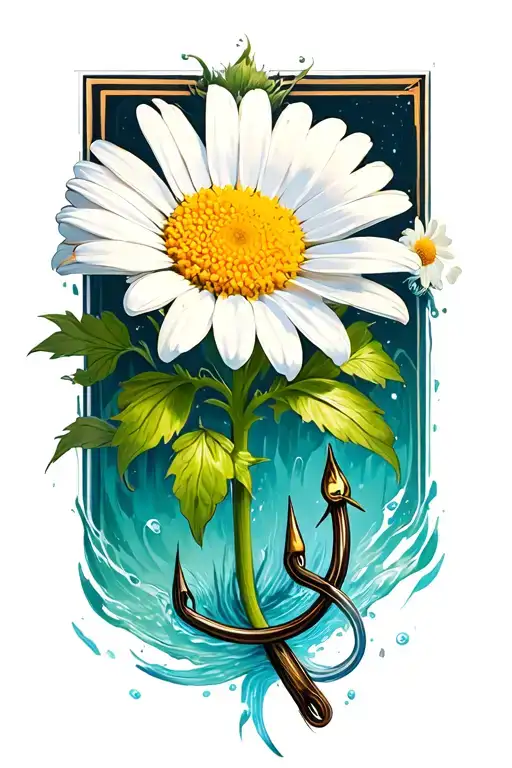 Daisy With Stem As Fishing Hook Intertwined With Cross