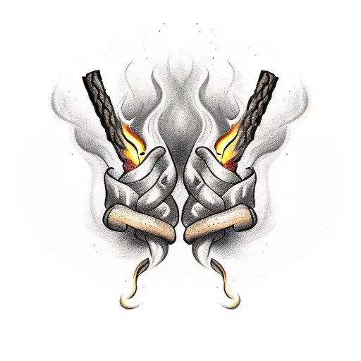 Two Burnt Out Stick Candles With Smoke Going Through An Animal