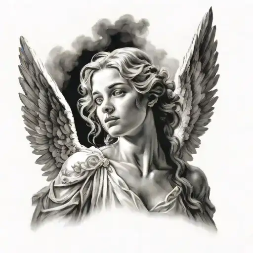 Create An Image Of An Angel Portrait Of A Woman In Reality And In Black And White