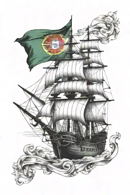 Portugal Flag And Pirate Ship