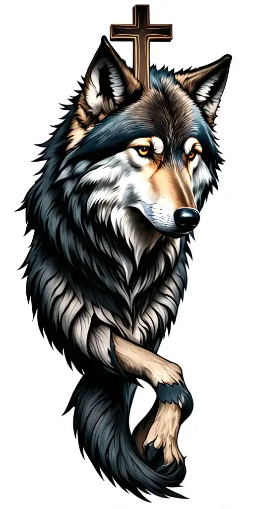 Wolf With Cross Intertwined