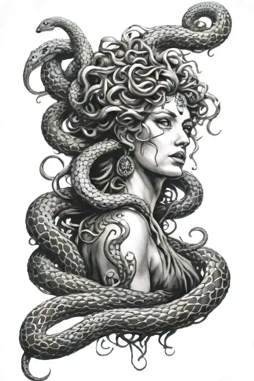Medusa And Snakes Going Down Arm Sleeve