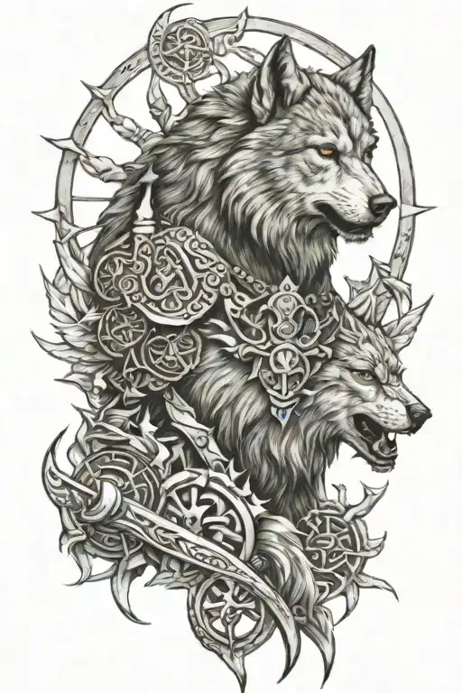 Viking Warrior Wolf Sun