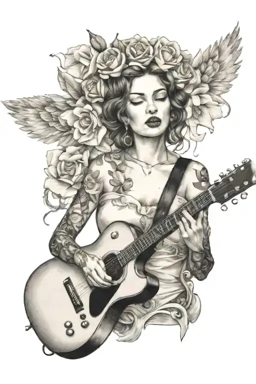 Queen With A Flower Crown Playing Guitar With Love In Her Eyes And Crying