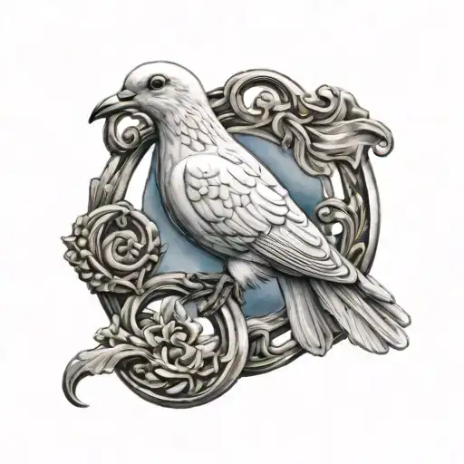 Dove Holding A Pendant With A Horseshoe