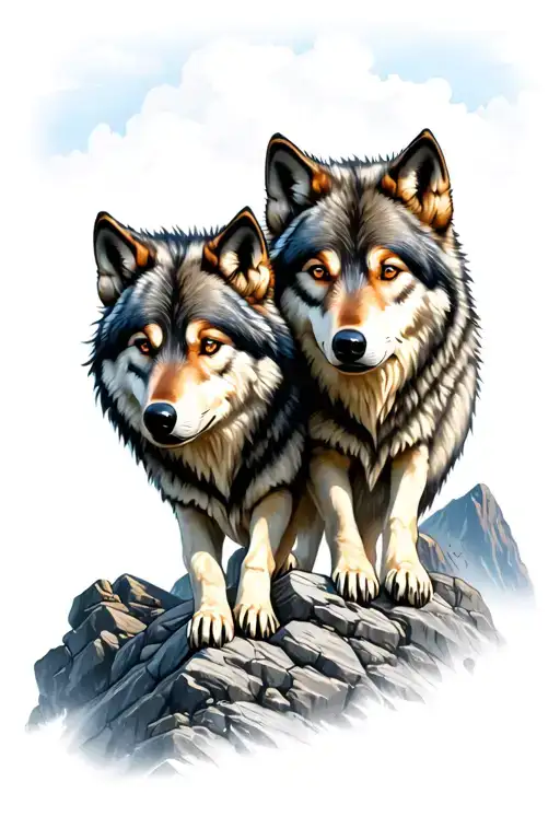 2 Wolf Brothers In A Rocky Landscape As A Mountain Or Similar