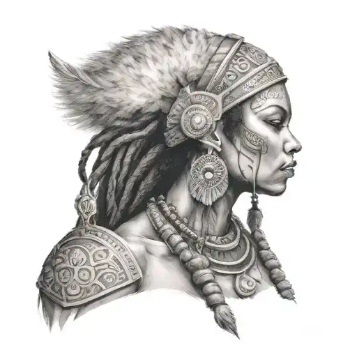 Warrior Afro Viking Woman With Idian Hat Holding