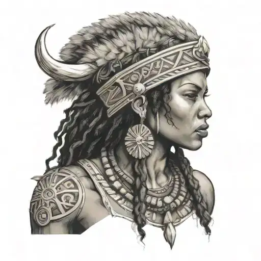 Warrior Afro Viking Woman With Idian Hat Holding