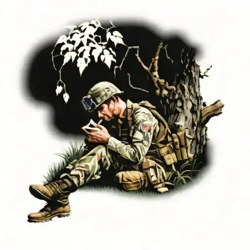 A Soldier Is Hit And Reading A Book Under A Tree Made