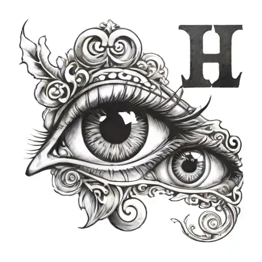 The Letters E And H With A Eye And Background