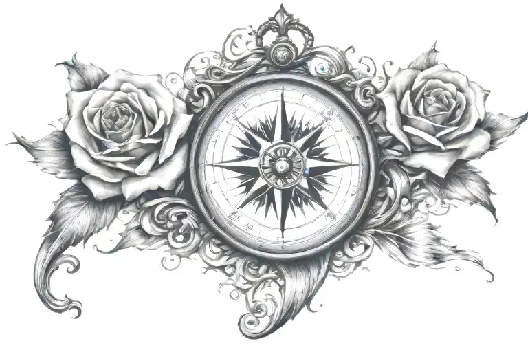 Ocean Waves And Rose Compass Rose