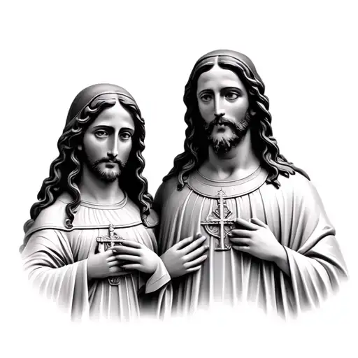 Jesus And Mother Mary Standing