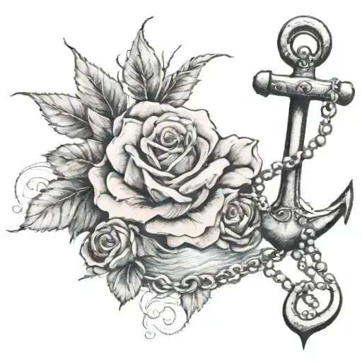 Anchor With Waves Clouds Breast Cancer Ribbon Rose And Rosary