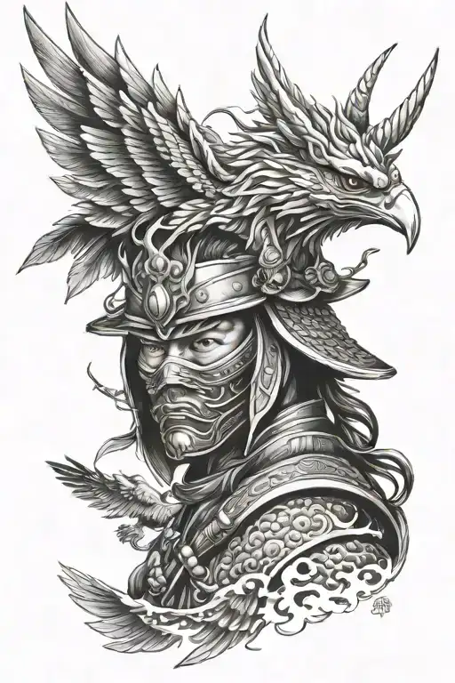 Samurai In A Mask With A Phoenix