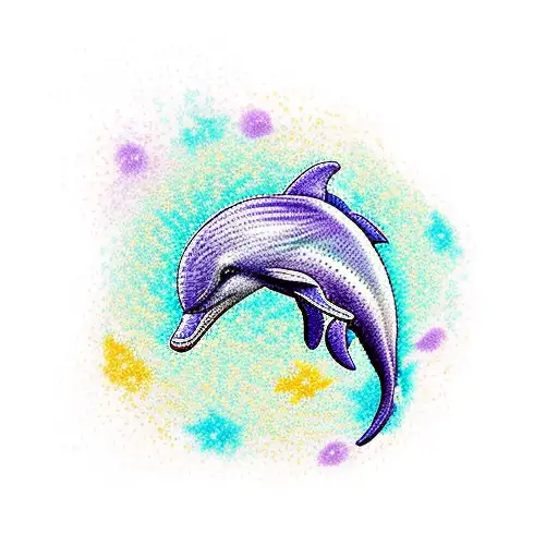 Crocheted Dolphin Jumping Through A Purple And Green Hoop