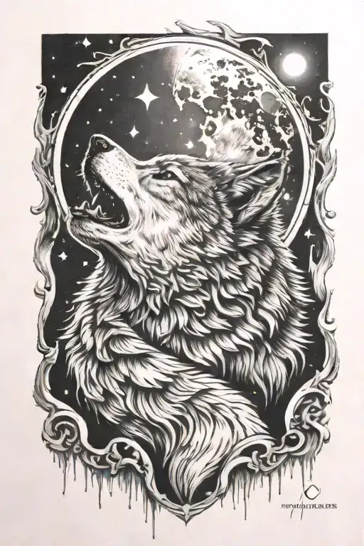 Wolf Howling At The Moon With Taurus Zodiac Star Sign