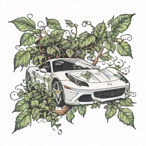 White Ferrari Covered In Ivy Plant