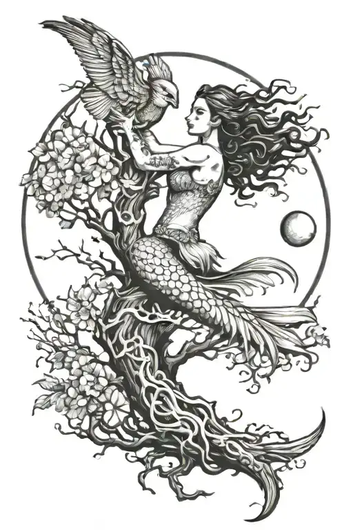 Mermaid Shell Unicorn Moon Raven Flying Oak Tree Growing