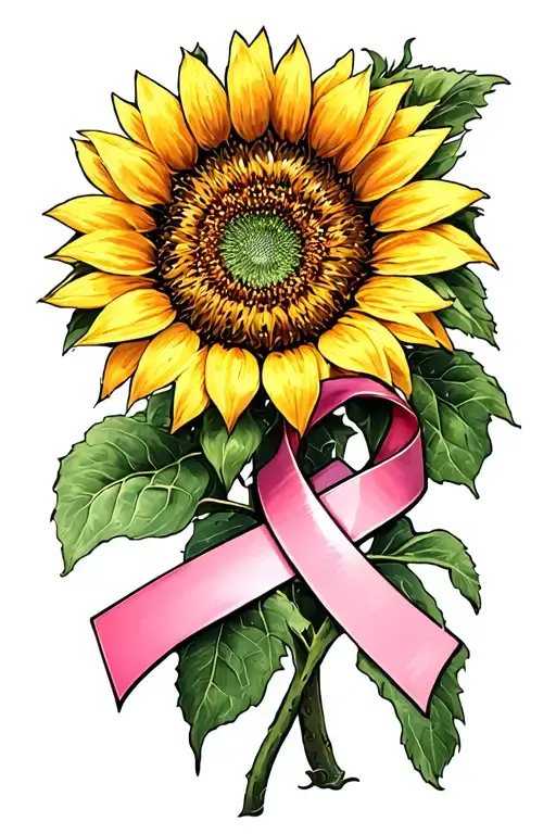 Sunflower And Cross With 2 Cancer Ribbons