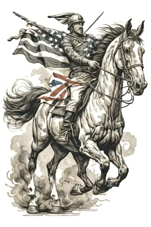 Cosak With Flag On Horse Galloping