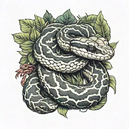 Ball Python Snake With Vegetation