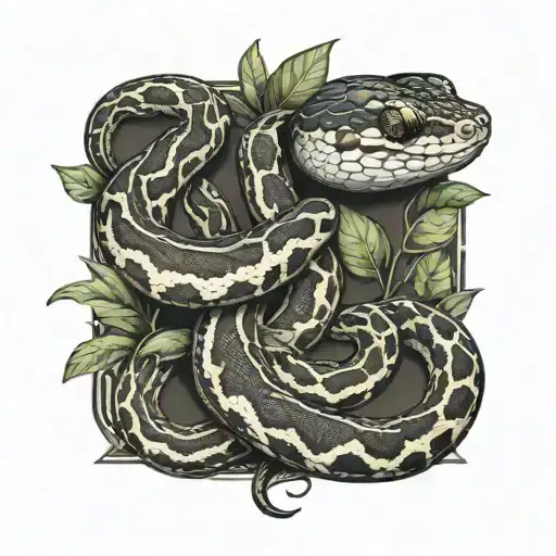Ball Python Snake With Vegetation