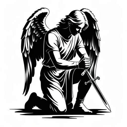 Kneeling angel with sword Tattoo idea