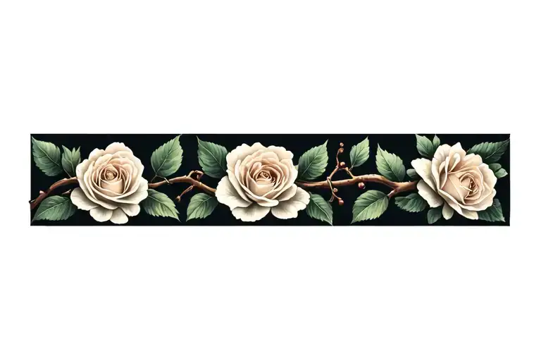 Hawthorn Branches With Three Roses Intertwined