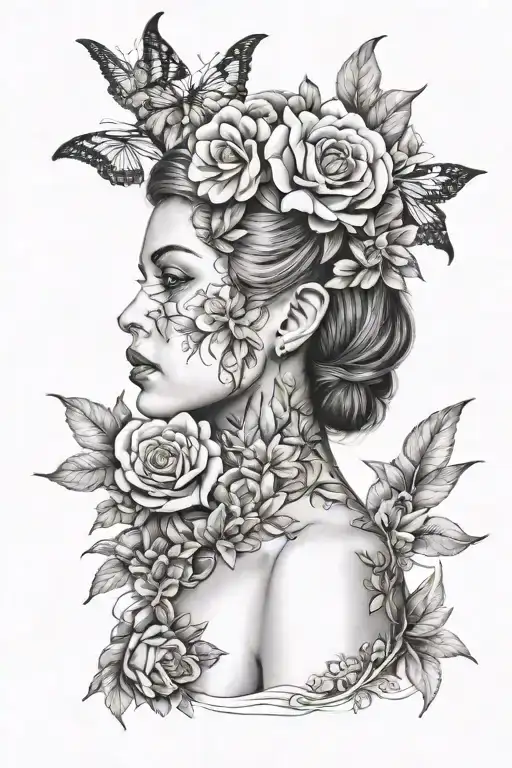 Portrait And Flowers