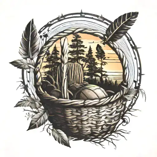 Native American Basket In A Sunset Forested Background