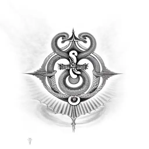 Lord Shive Trident With A Snake And The Tamil Om Sign