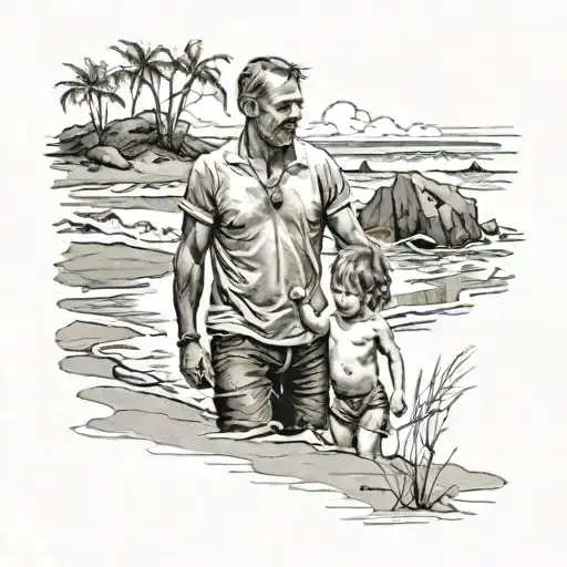 Child With Father On The Beach