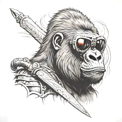 Gorilla With Sunglasses And A Sword Wearing Armor