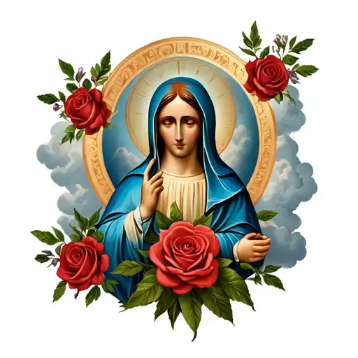Virgin Mary With Roses And Clouds