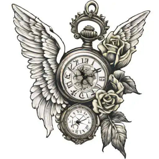 Angel And Devil Wing Rose Pocket Watch
