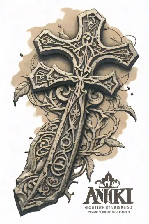 Raised Carving Of An Ankh From Stone Surrounded