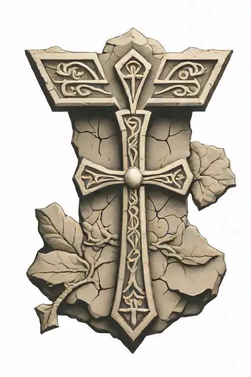 Raised Carving Of An Simple Ankh In Stone Surrounded