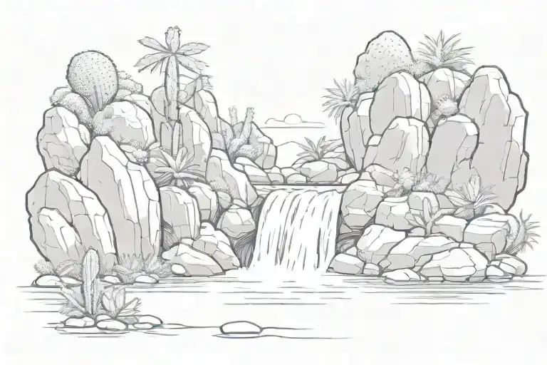 Waterfall With Rocks And Cacti