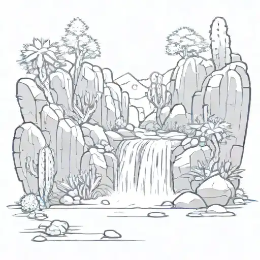 Huge Waterfall With Cacti