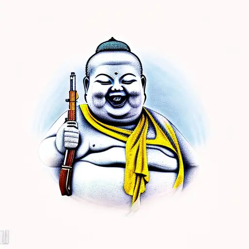Fat Laughing Buddha With Ak-47