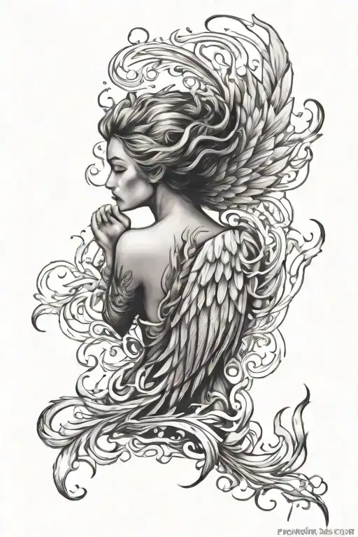 Phoenix Rising From Flames On Female Back