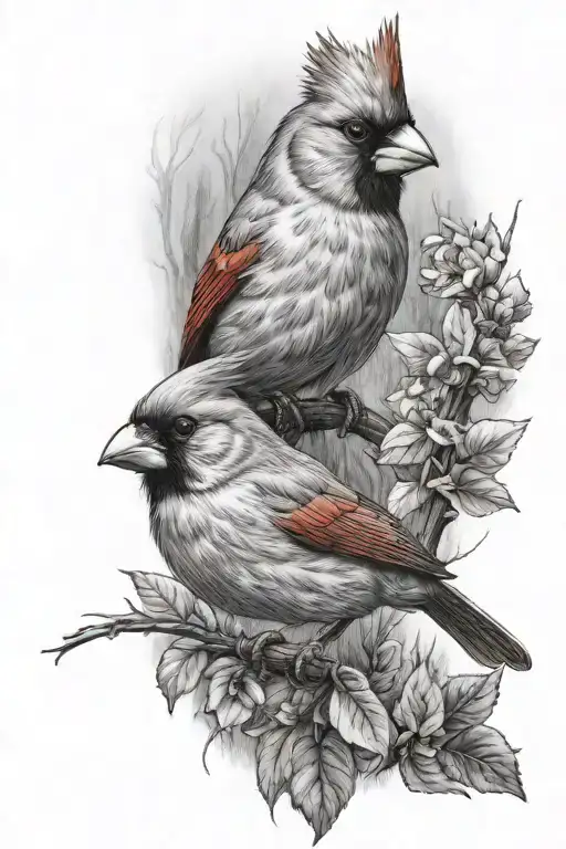 A Male And A Female Cardinal