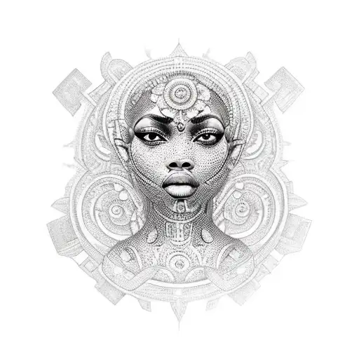 A Powerful Goddess Figure With Intricate Patterns And Symbols Representing Black Girl Empowerment