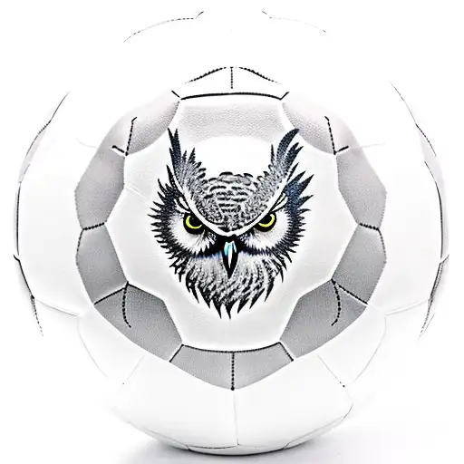 A Fierce-looking Owl Perched On A Soccer Ball